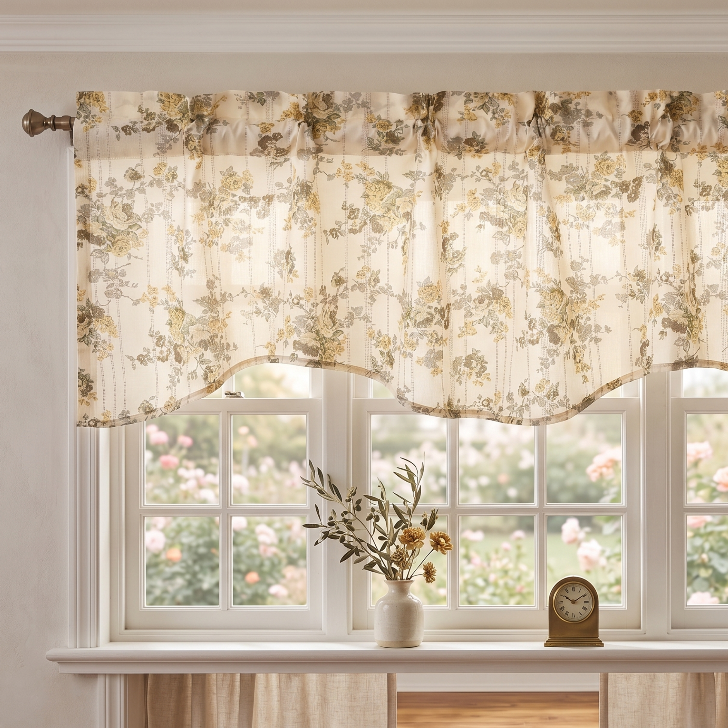 DaDa Bedding Vintage Dainty Yellow Floral Cottage Window Curtain Valance - 18" x 52" (JHW-866)
