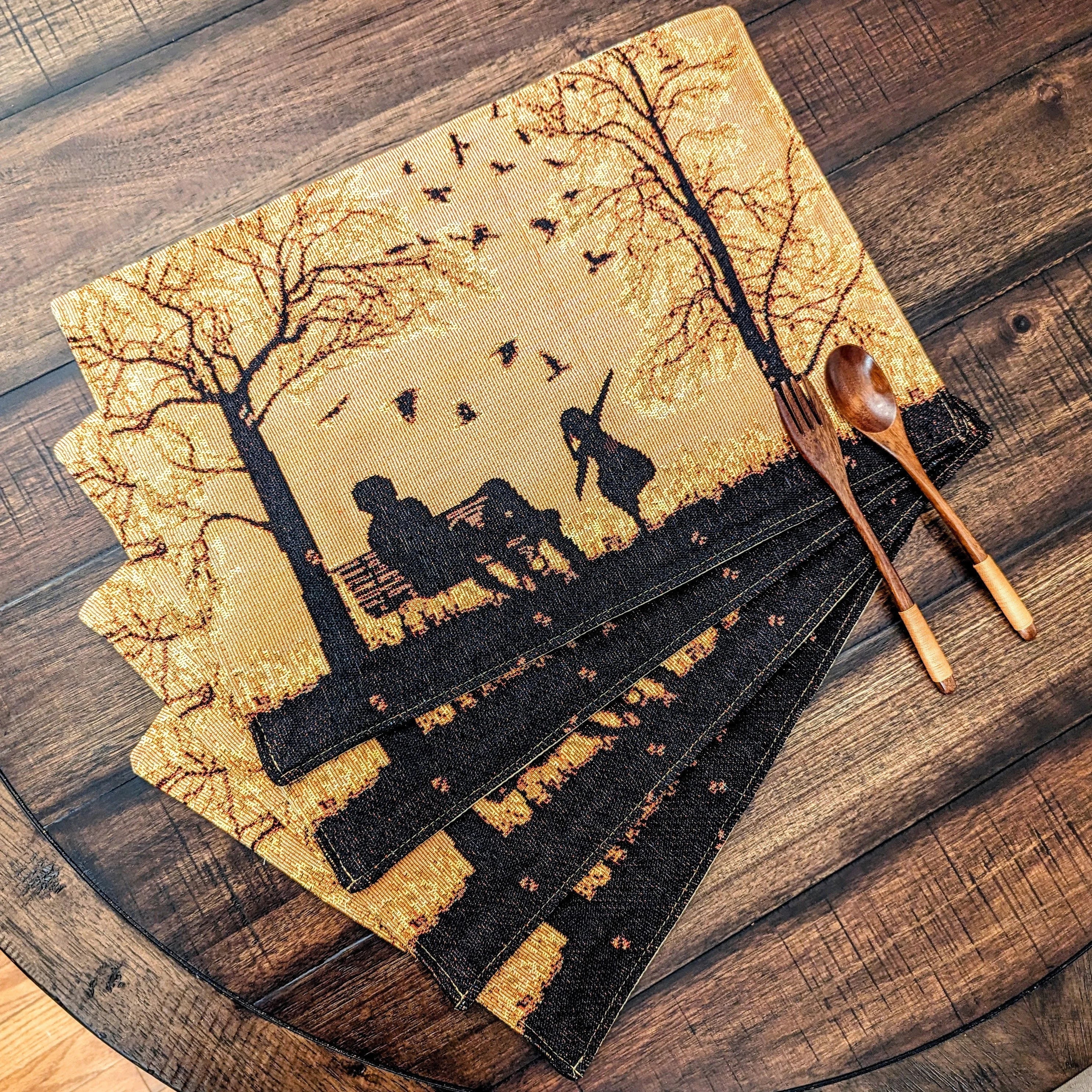 DaDalogy Bedding Set of 4 Pieces Autumn Birds Blessing Tapestry Dining Placemats 13” x 19” (Halloween)