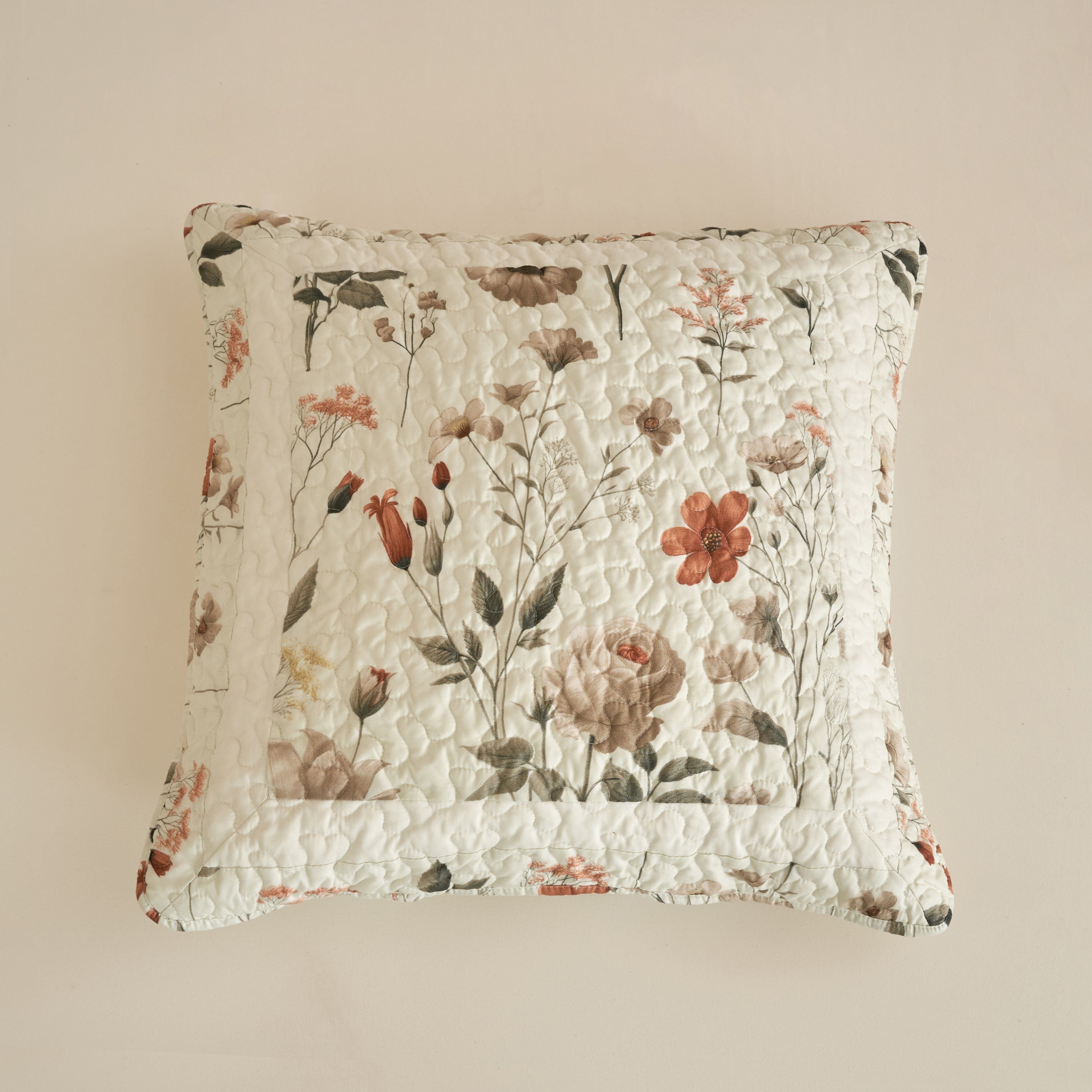 DaDalogy Enchanted Meadow Bed in a bag Set - Victoria Garden Delicate Floral Symphony in Beige, Rose, and Soft Green, Luxuriously Soft Quilted Set
