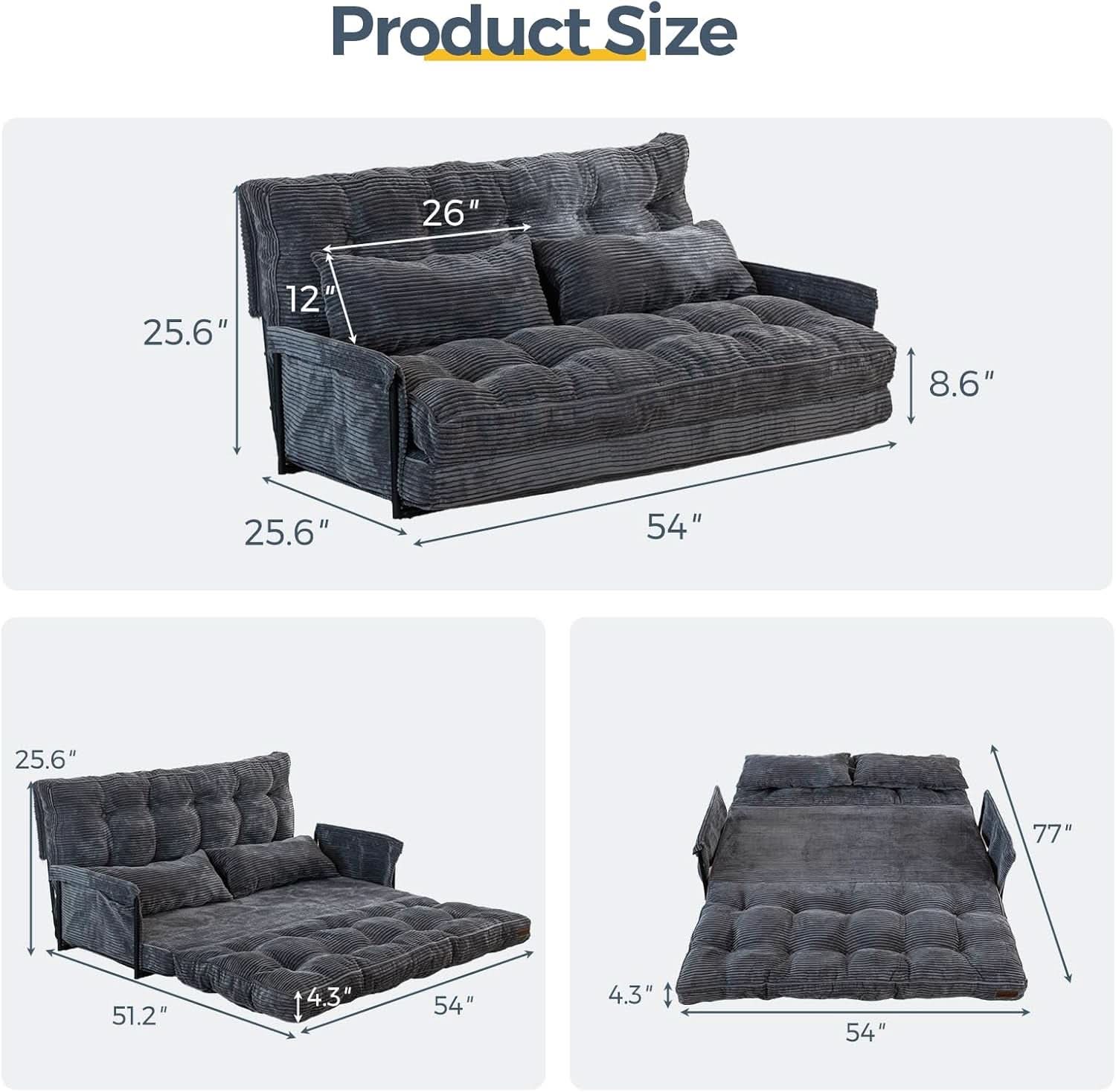 Dark Gray Adjustable Floor Sofa 5 Position Reclining Bed