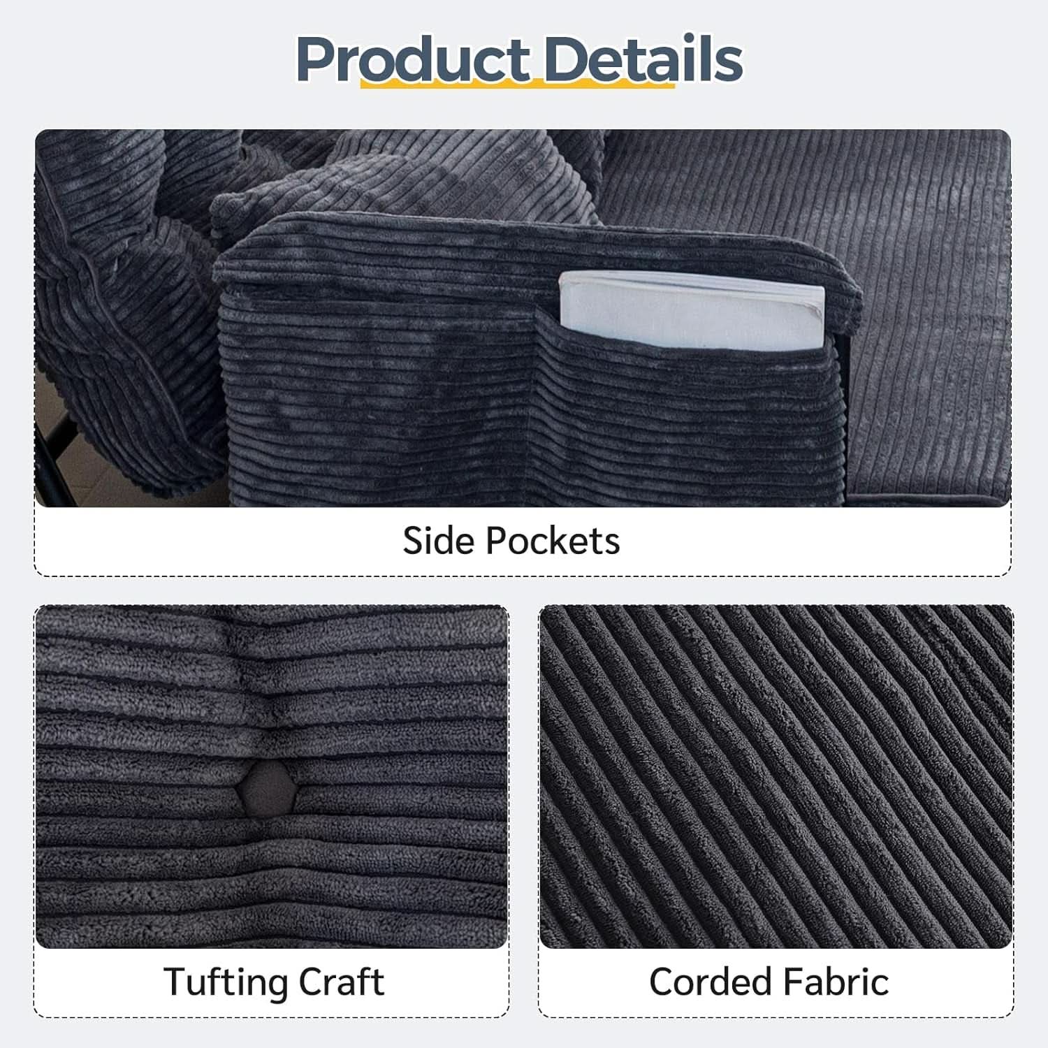 Dark Gray Adjustable Floor Sofa 5 Position Reclining Bed