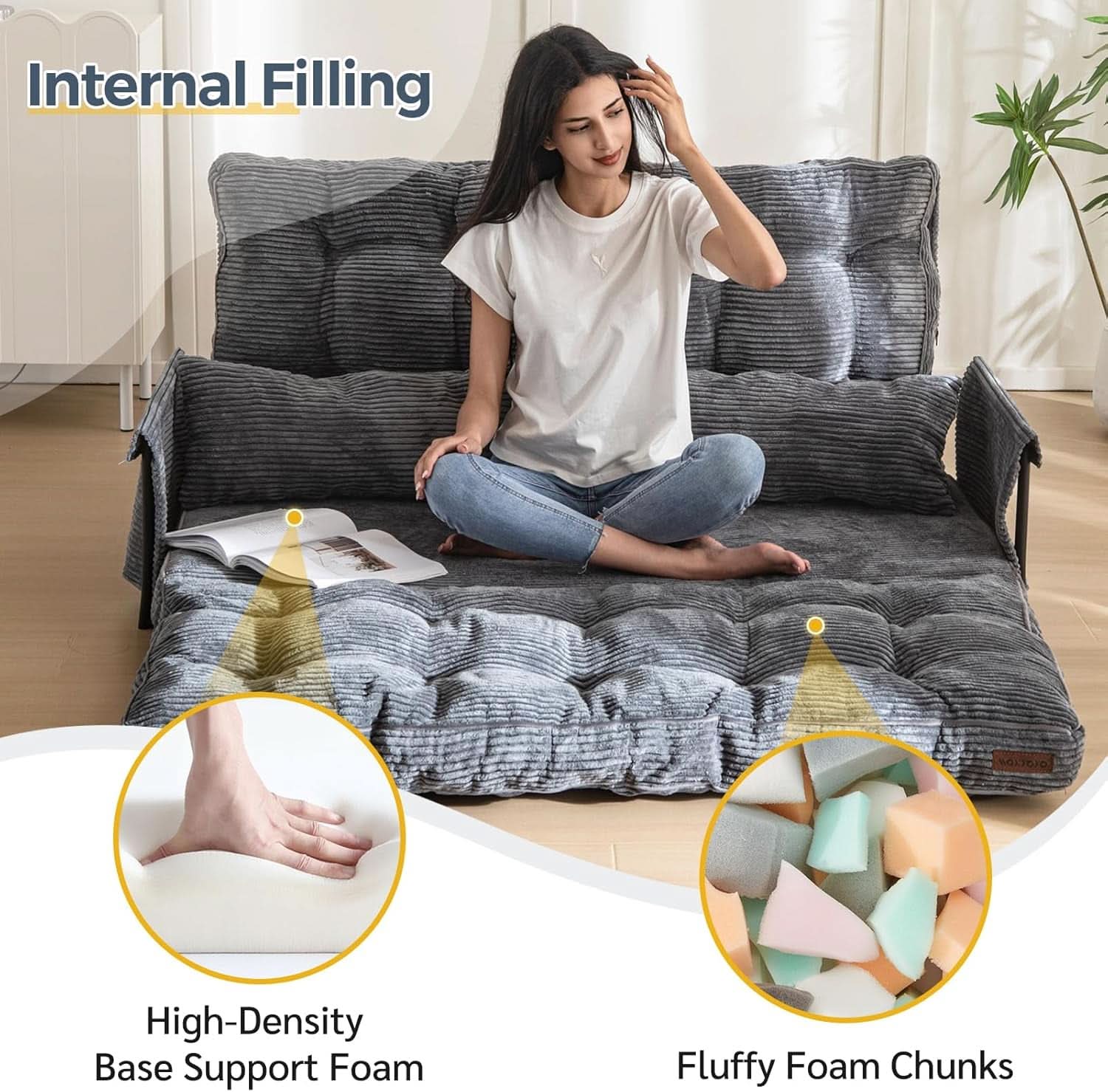 Dark Gray Adjustable Floor Sofa 5 Position Reclining Bed
