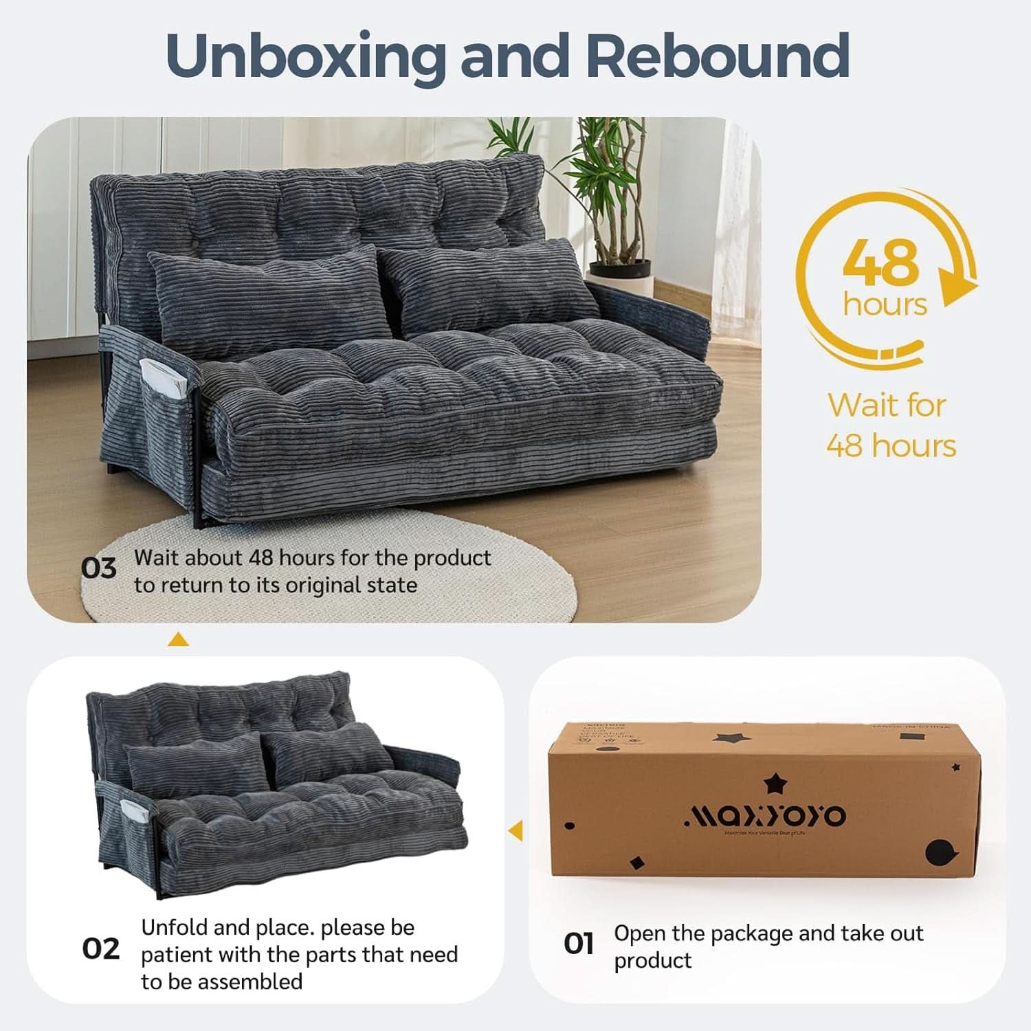 Dark Gray Adjustable Floor Sofa 5 Position Reclining Bed