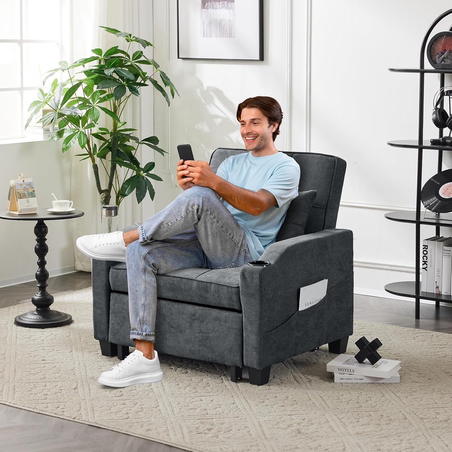 Dark Gray ThreeInOne Sofa Bed Chair Recliner With USB Ports