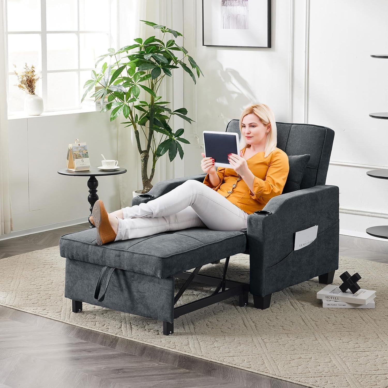 Dark Gray ThreeInOne Sofa Bed Chair Recliner With USB Ports