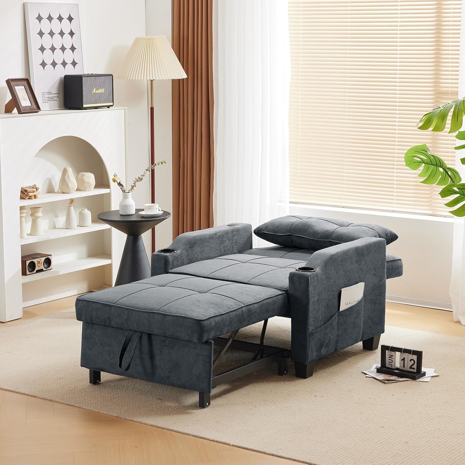 Dark Gray ThreeInOne Sofa Bed Chair Recliner With USB Ports