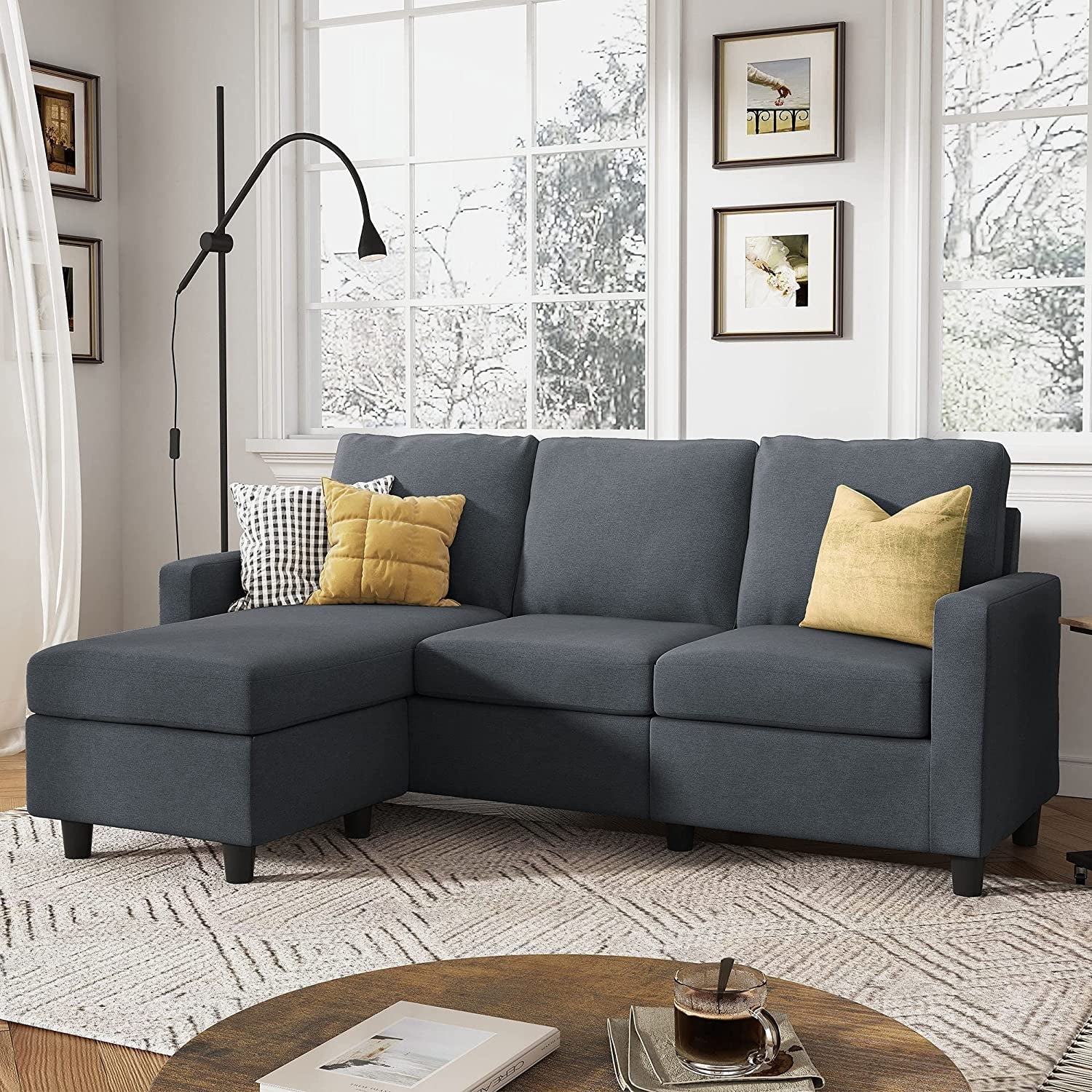 Dark Grey Convertible Sectional Sofa Reversible Chaise