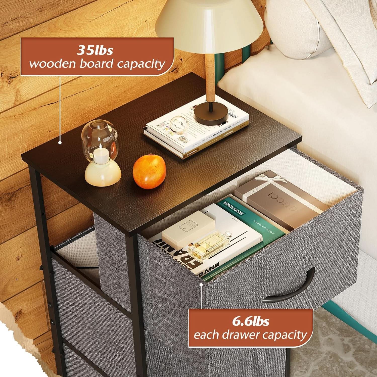Dark Grey Dresser With 3 Drawers, Steel Frame, Wood Top