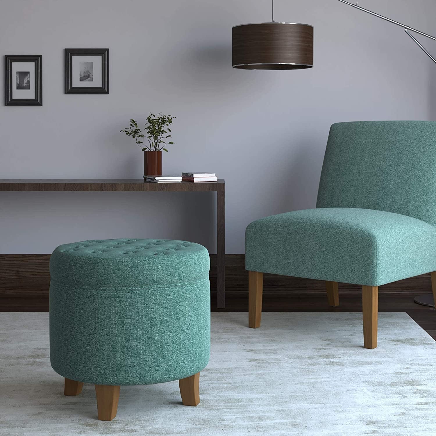 Dark Teal Velvet Storage Ottoman With Lid Round Living Room