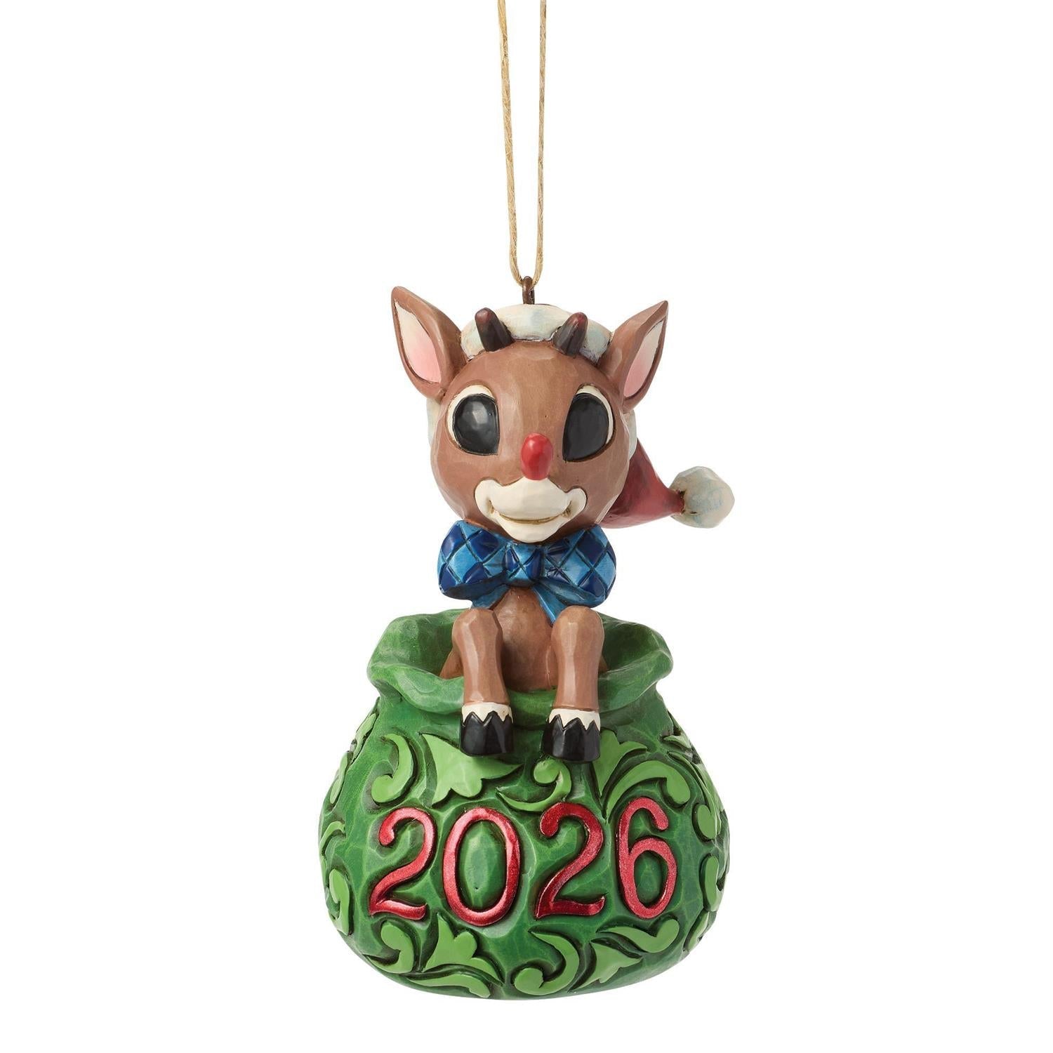 Dated 2026 Rudolph in Bag Ornament