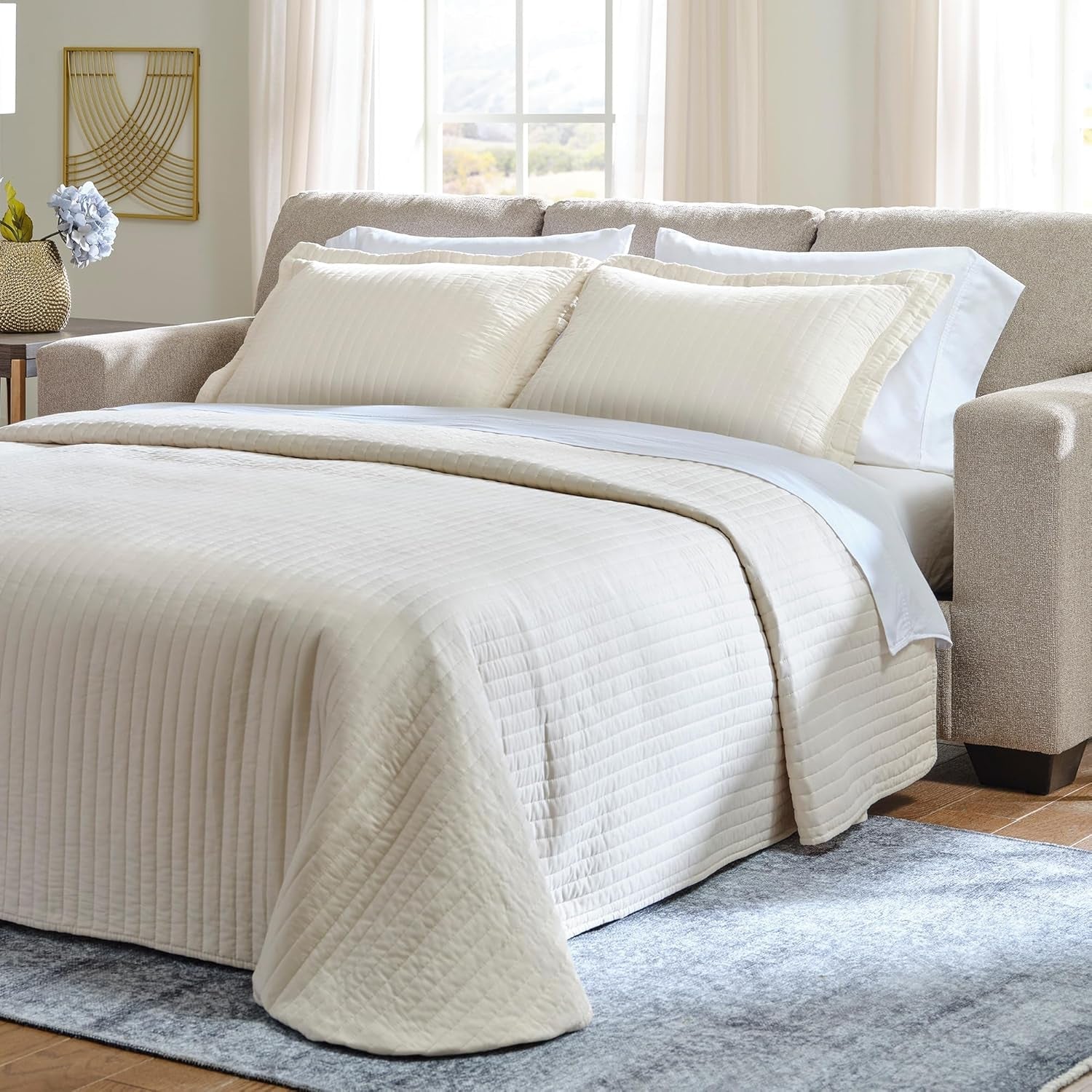 Deltona Contemporary Queen Beige Sofa Sleeper MemoryFoam