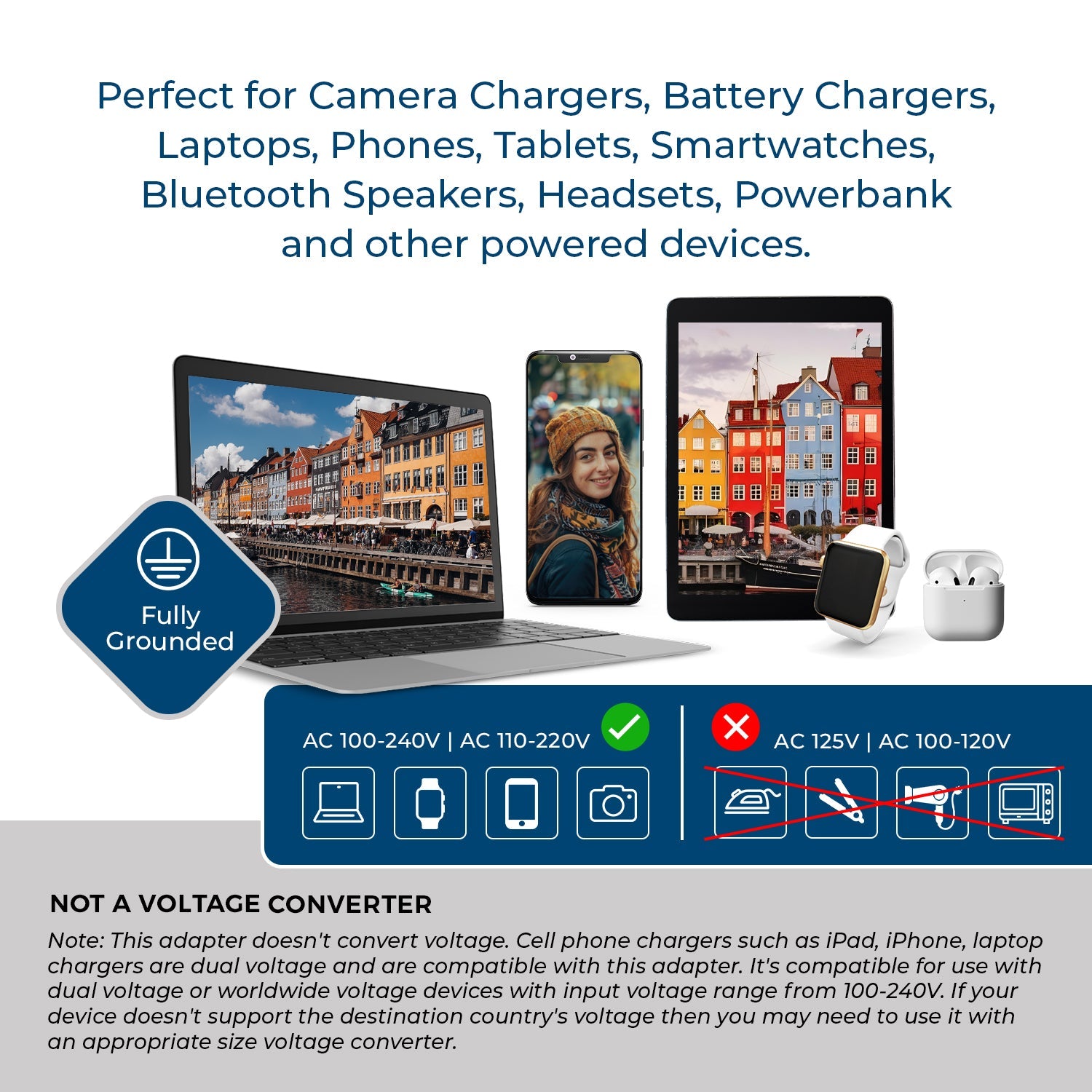 Denmark Travel Adapter - 3 in 1 - 2 USB - Type K - Compact Design (U2U-20)
