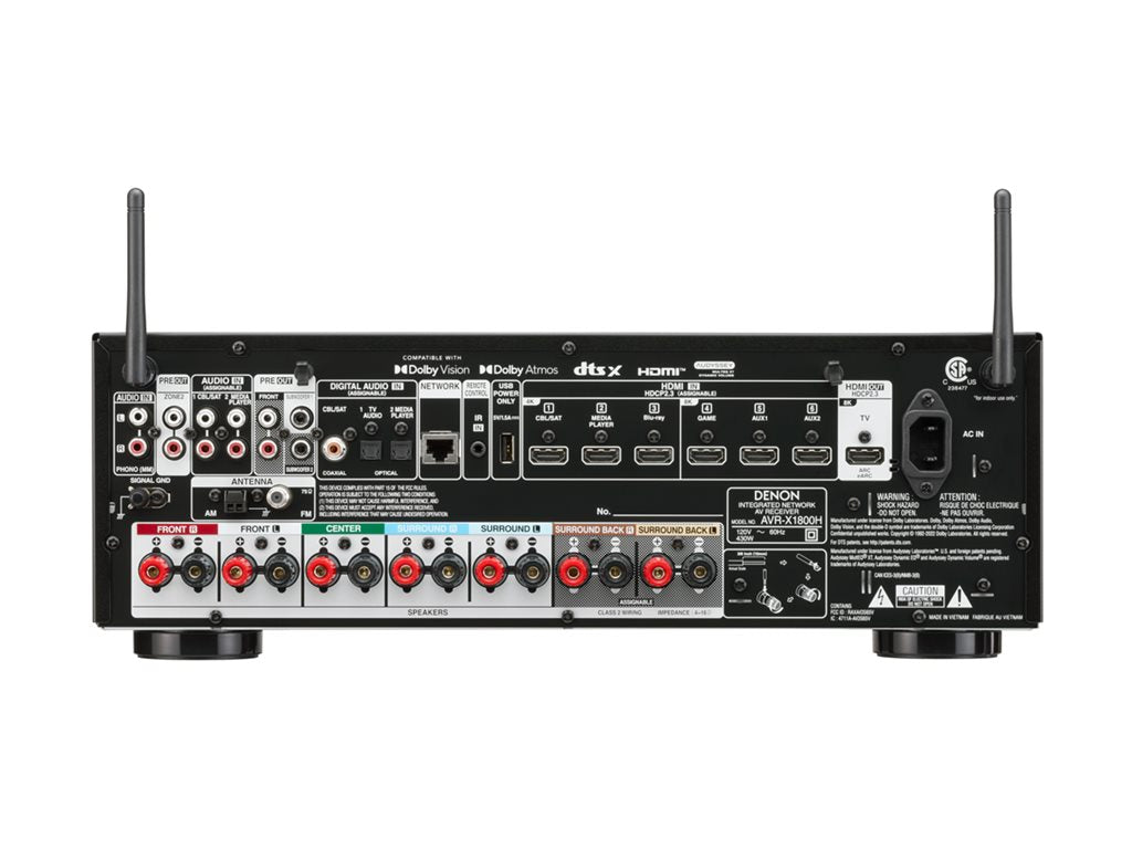 Denon AVR-X1800H - AV network receiver - 8K - HDR - 7.2 channel - 7 x 80 Watt - black DN-AVR-X1800H