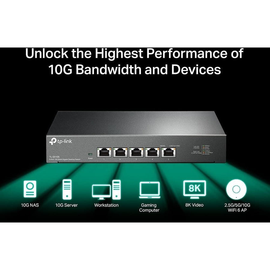 Desktop Switch 5-Port 10G - TP-Link TL-SX105 Multi-Gigabit Unmanaged Fanless Ethernet | TecISoft