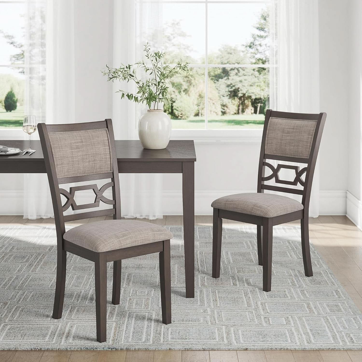 Diamond Patterned Dining Table Set Gray Walnut Stain