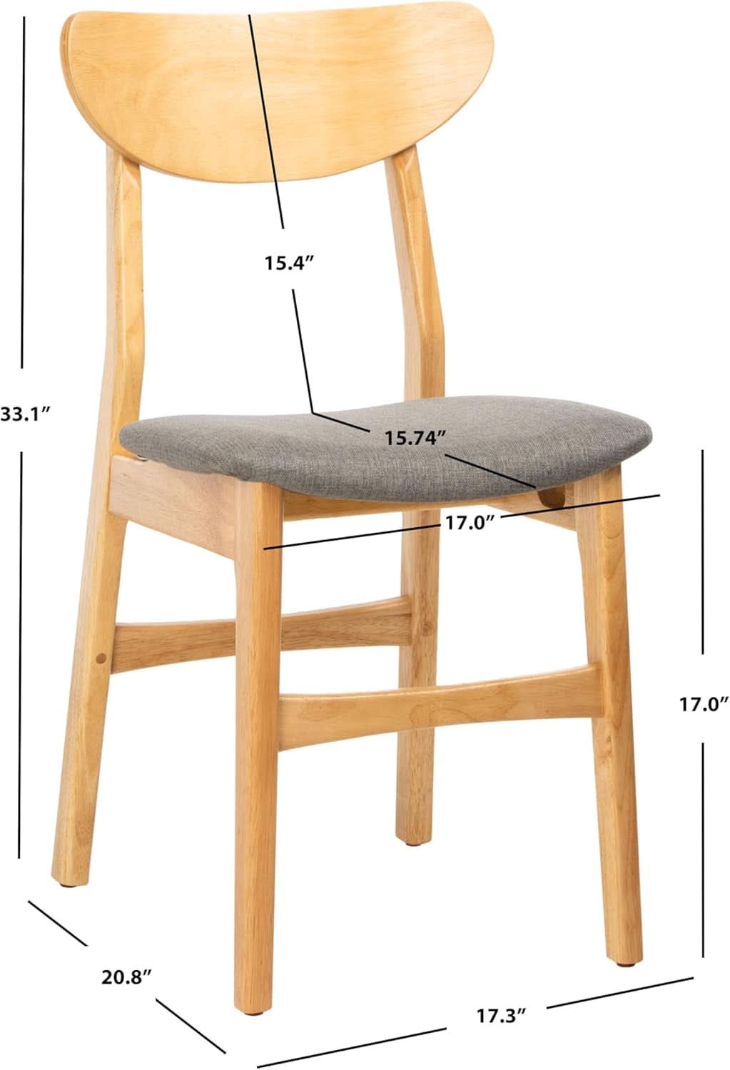 Dining Chair Set Of 2 With Grey Cushions And Natural Wood