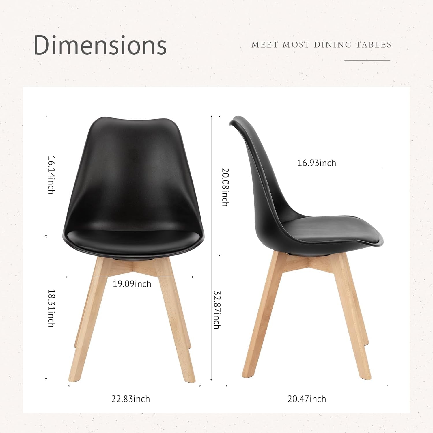 Dining Chairs 4 Pack PU Leather Upholstered Black Wood Legs