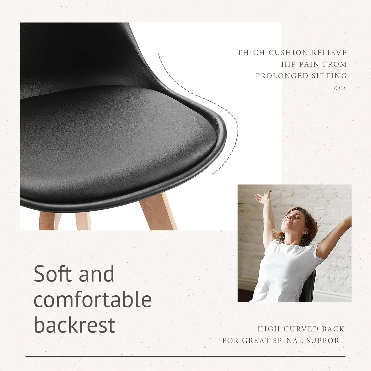 Dining Chairs 4 Pack PU Leather Upholstered Black Wood Legs