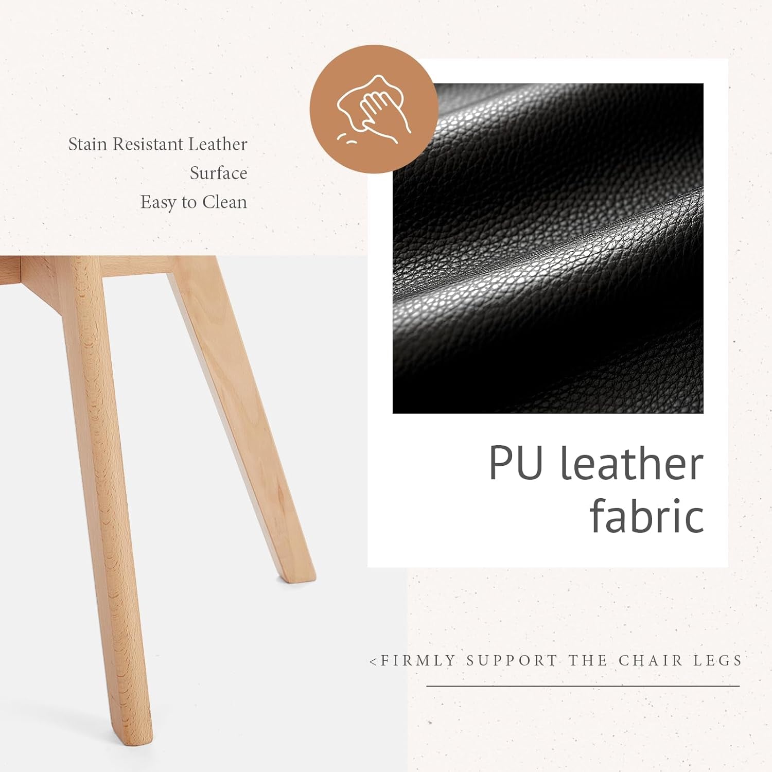 Dining Chairs 4 Pack PU Leather Upholstered Black Wood Legs