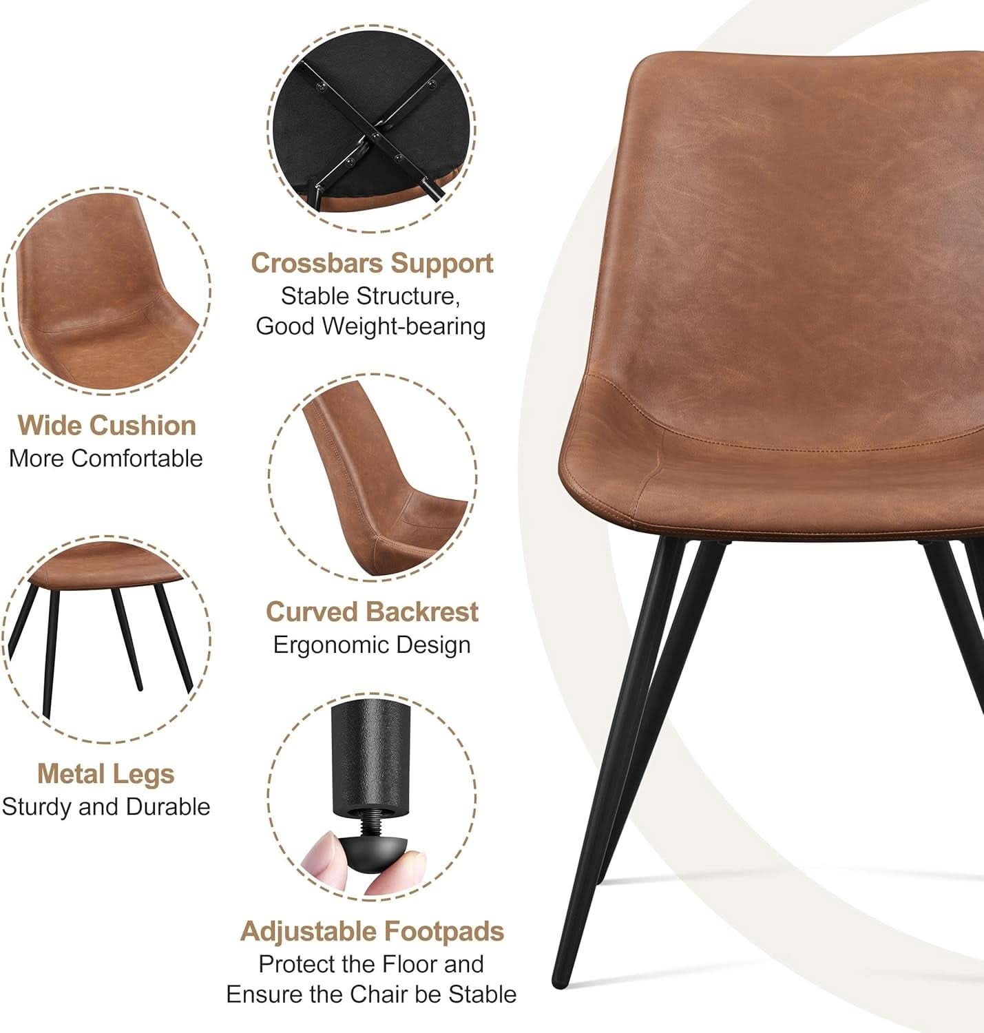 Dining Chairs Set Of 2 Brown Upholstered Faux Leather