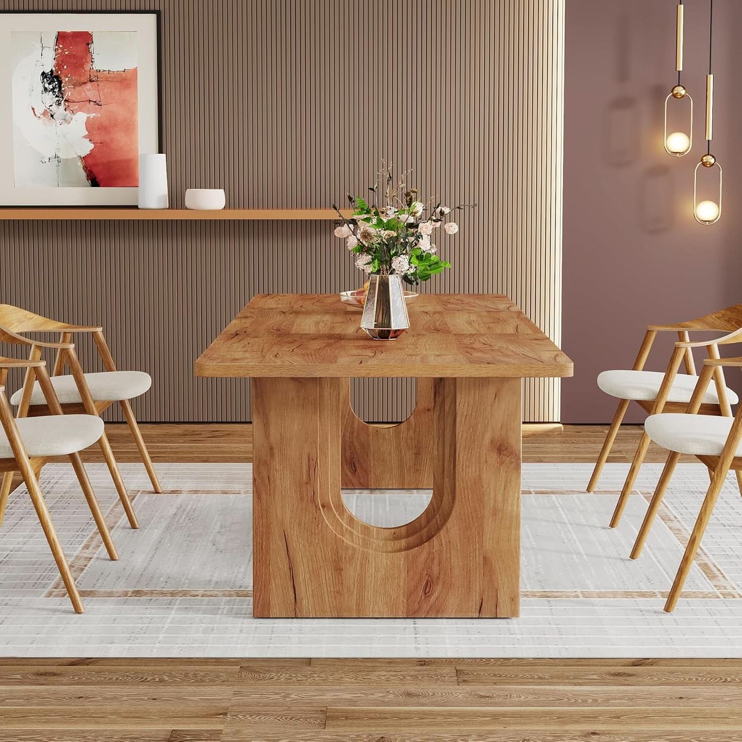 Dining Table 71 Inch Rustic Brown With Wood Pedestal