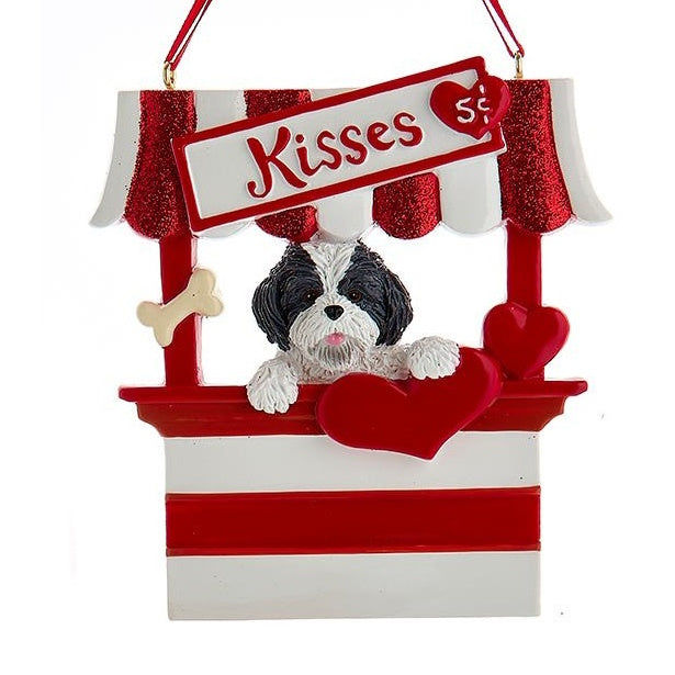 Dog Kisses - Kissing Booth Ornament - Grey Shih-Tzu