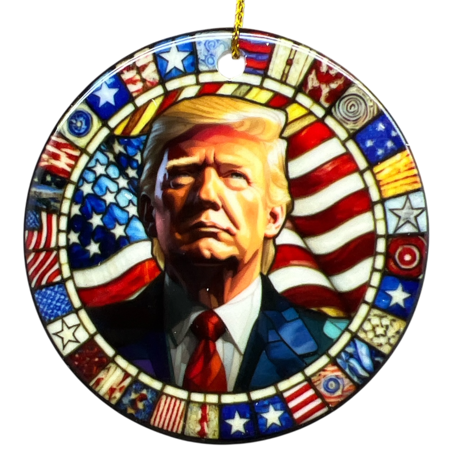 Donald Trump in Stained Glass Style Ornament