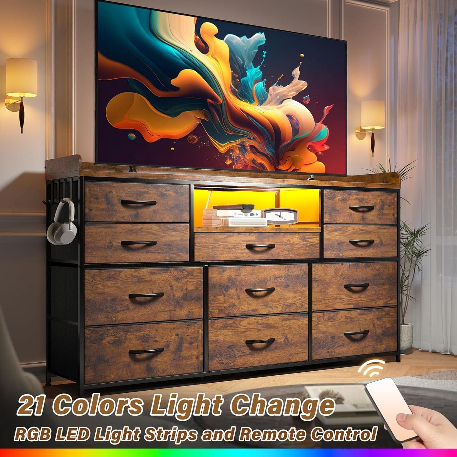 Dresser TV Stand 60 Inch Wide With 11 Drawers Unit