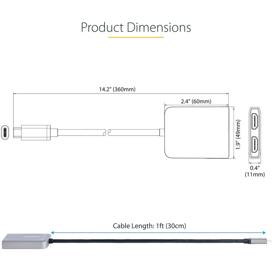 Dual Hdmi Mst Hub 4K 60Hz,Usb-C Multi-Monitor Adapter