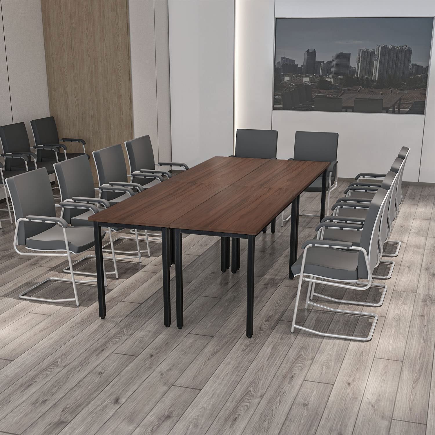 Durable Walnut Brown Conference Table For 14 Seats