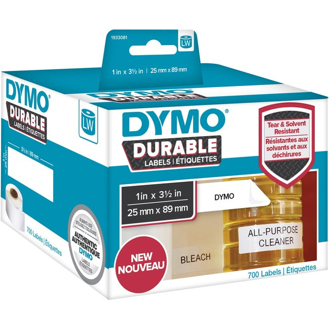 Dymo Lw Durable 1In X 3-1 2In White Poly, 700 Labels
