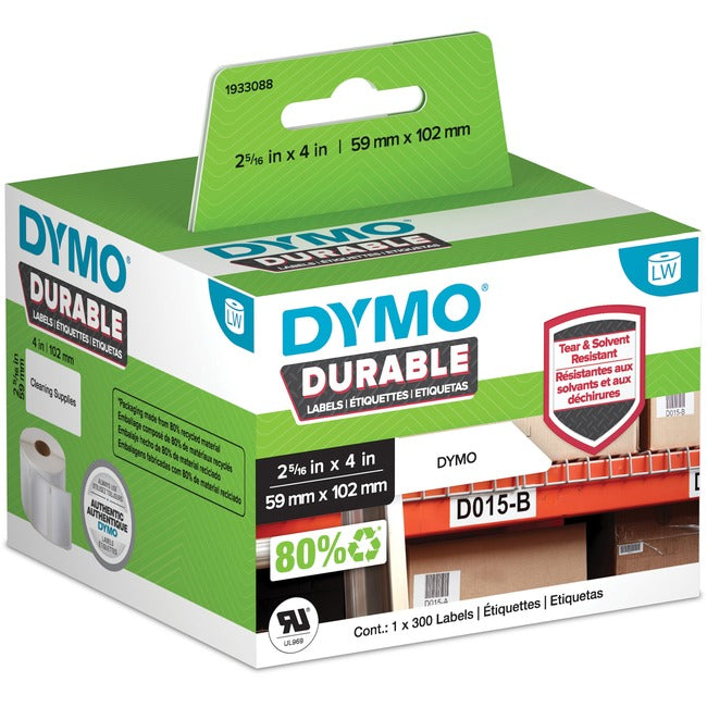 Dymo Lw Durable 2-5 16In X 4In White Poly, 300 Labels