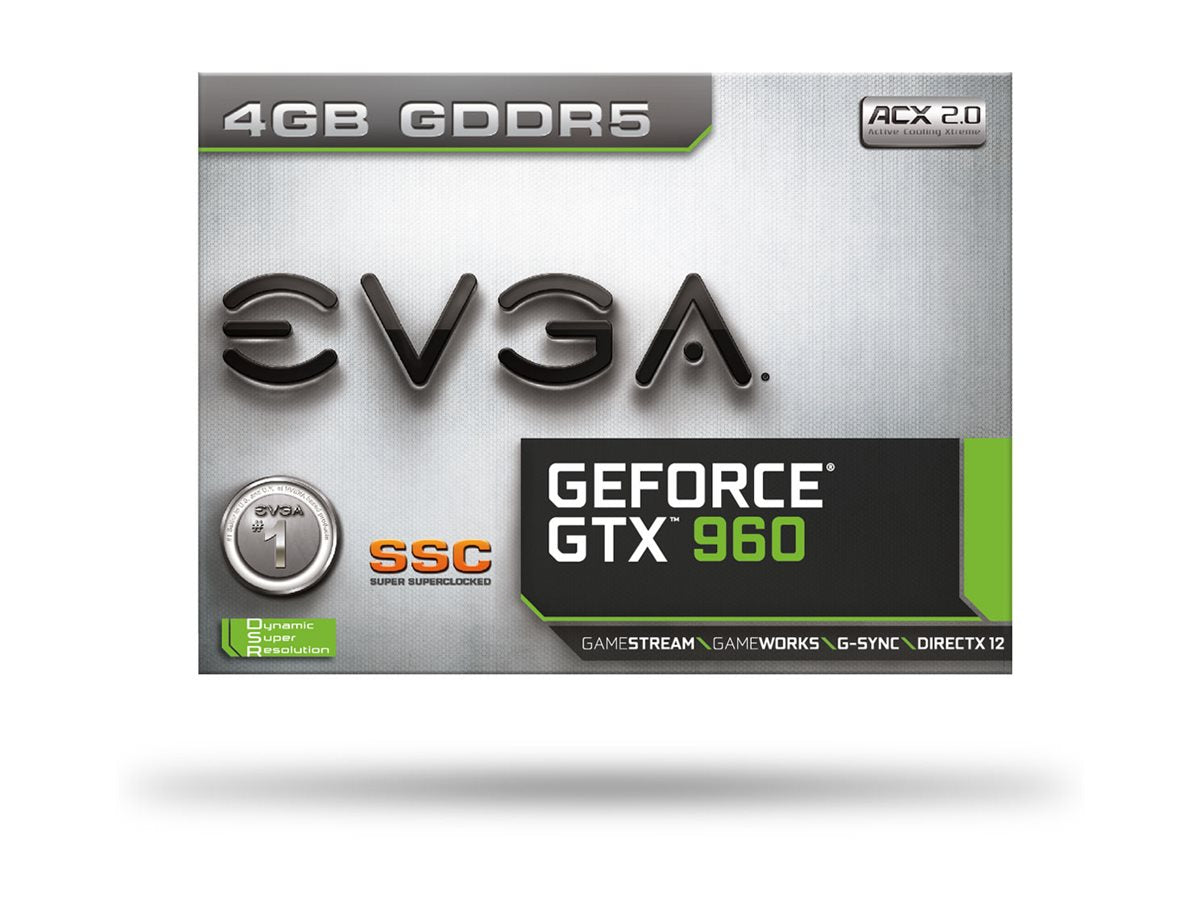 EVGA GeForce GTX 960 SuperSC ACX 2.0+ - Graphics card - GF GTX 960 - 4 GB GDDR5 - PCIe 3.0 - DVI, HDMI, 3 x DisplayPort 04G-P4-3966-KR