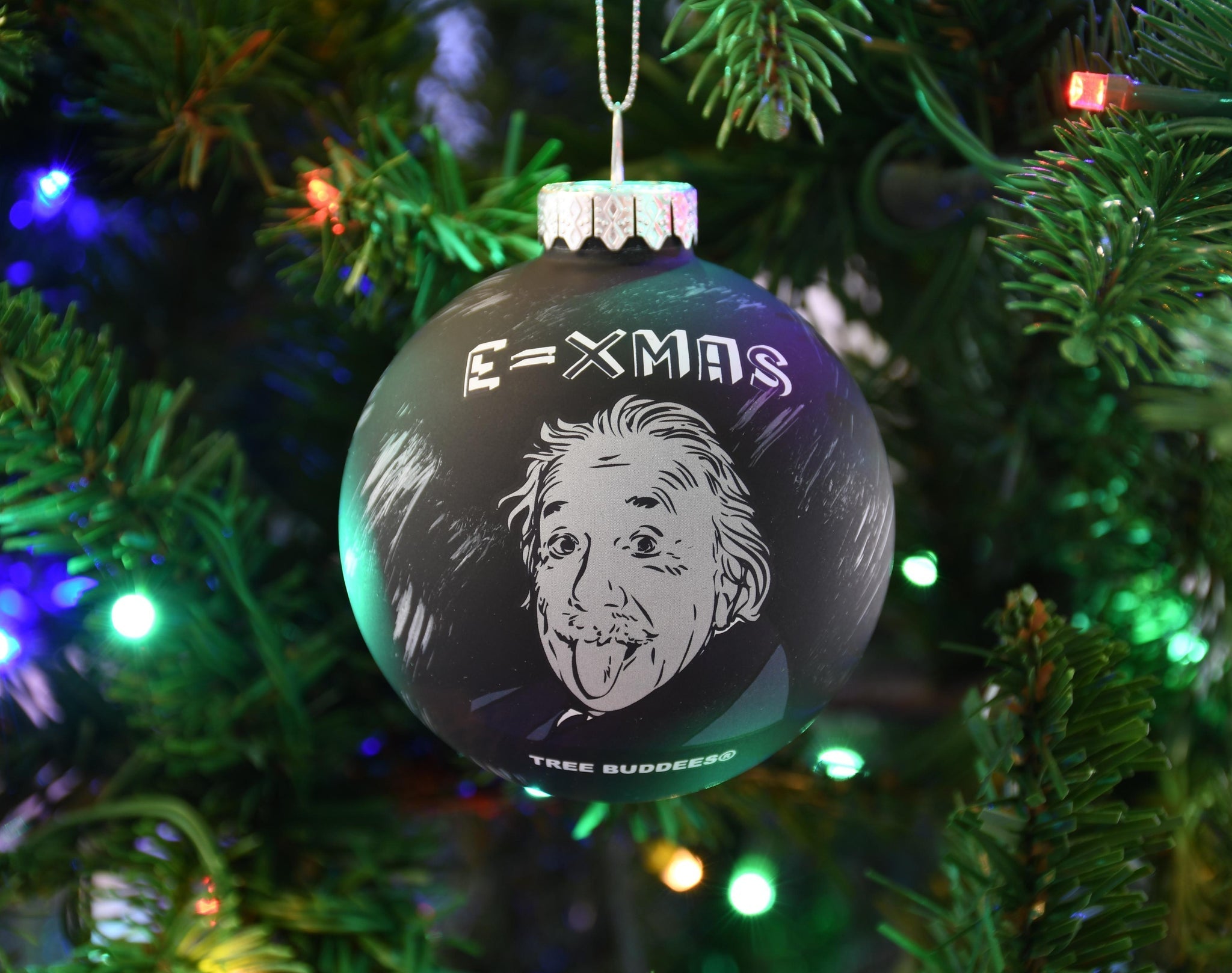 E=Xmas Albert Einstein Glass Christmas Ornament