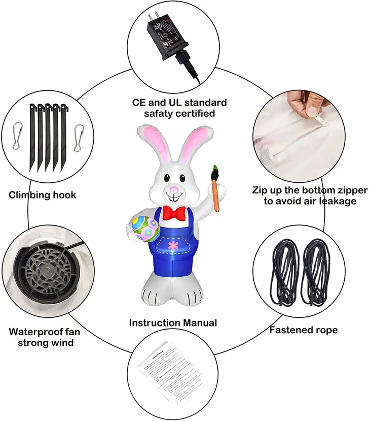 Easter Bunny Lighted Inflatable Blow Up - 5.9 Feet Tall