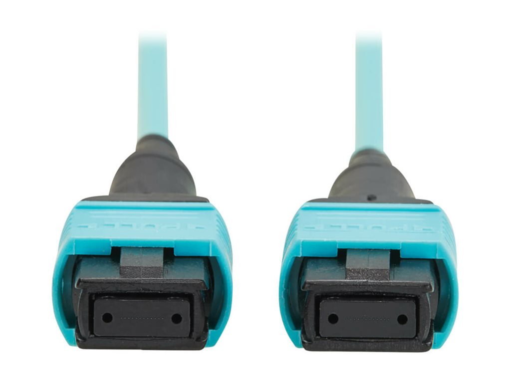 Eaton Tripp Lite Series 100G Multimode 50/125 OM4 Fiber Optic Cable 12F MPO/MPO-PC F/F Type-B Polarity OFNP Aqua 10M TAA - Network N845B-10M-12TAA