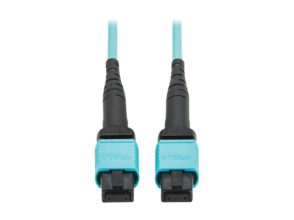 Eaton Tripp Lite Series 100G Multimode 50/125 OM4 Fiber Optic Cable 12F MPO/MPO-PC F/F Type-B Polarity OFNP Aqua 4M TAA - Network N845B-04M-12TAA
