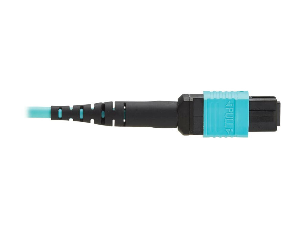 Eaton Tripp Lite Series 100G Multimode 50/125 OM4 Fiber Optic Cable 12F MPO/MPO-PC F/F Type-B Polarity OFNP Aqua 4M TAA - Network N845B-04M-12TAA