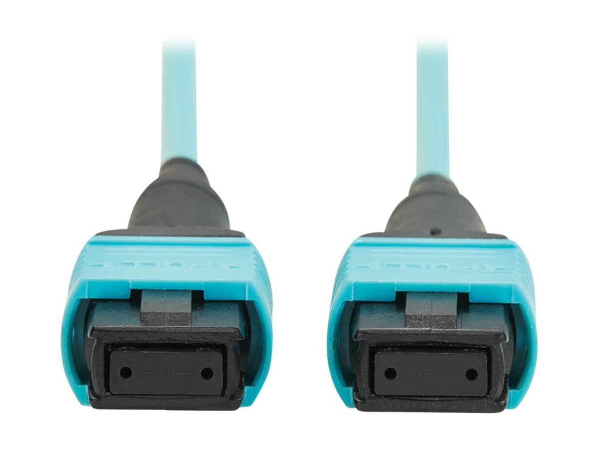 Eaton Tripp Lite Series 100G Multimode 50/125 OM4 Fiber Optic Cable 12F MPO/MPO-PC F/F Type-B Polarity OFNP Aqua 4M TAA - Network N845B-04M-12TAA