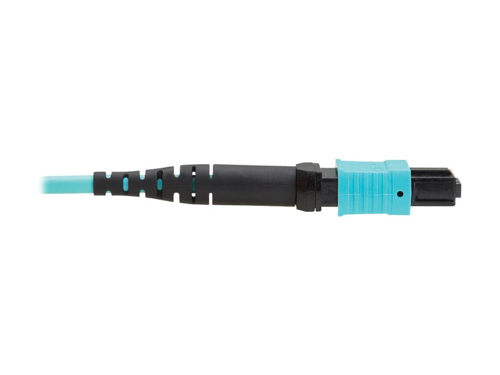 Eaton Tripp Lite Series 100G Multimode 50/125 OM4 Fiber Optic Cable 12F MPO/MPO-PC F/F Type-B Polarity OFNP Aqua 5M TAA - Network N845B-05M-12TAA