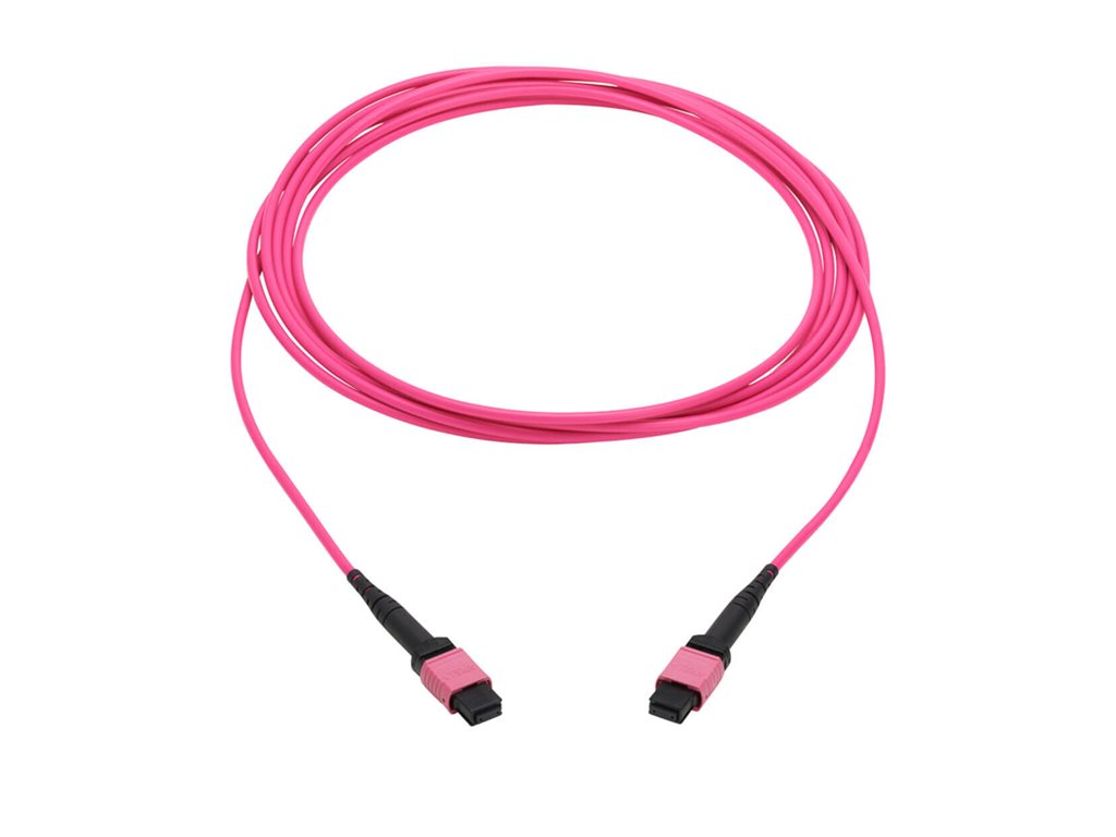 Eaton Tripp Lite Series 100G Multimode 50/125 OM4 Fiber Optic Cable (12F MTP/MPO-PC F/F), OFNP, Magenta, 3 m (9.8 ft.), TAA - N845B-03M-12MTA