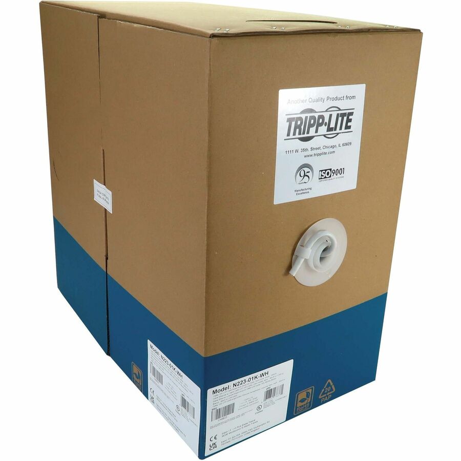 Eaton Tripp Lite Series Cat6a 10G Solid Core UTP Bulk Ethernet Cable, CMR Rated, White, N223-01K-WH