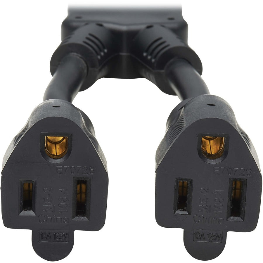 Eaton Tripp Lite Series Extension Cord Y Splitter, NEMA 5-15P to 2x NEMA 5-15R - 13A, 125V, 16 AWG, 1 ft. (0.3 m), Black P022-001-13A-2