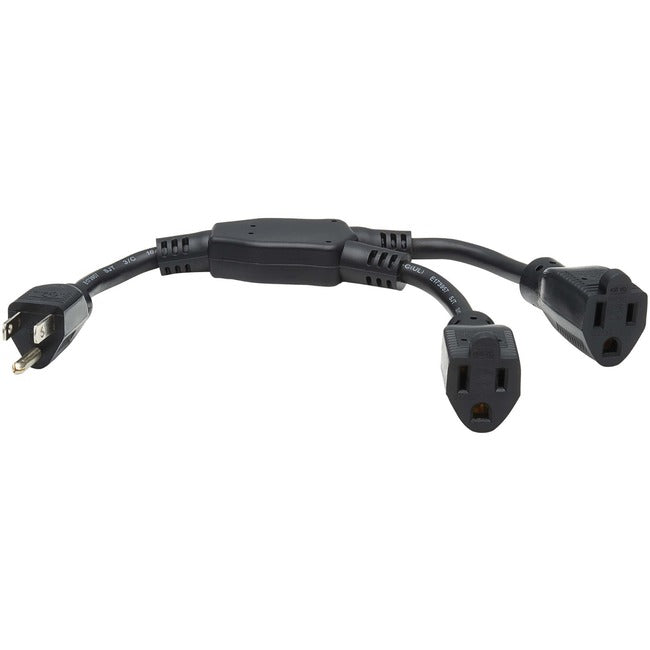 Eaton Tripp Lite Series Extension Cord Y Splitter, NEMA 5-15P to 2x NEMA 5-15R - 13A, 125V, 16 AWG, 1 ft. (0.3 m), Black P022-001-13A-2