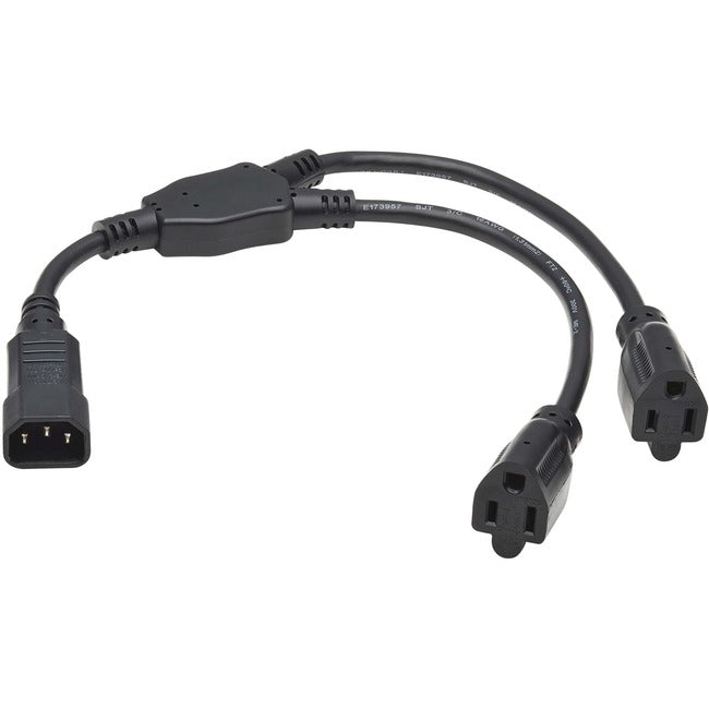 Eaton Tripp Lite Series Power Cord Y Splitter, C14 to 2x NEMA 5-15R - 13A, 125V, 16 AWG, 18 in. (46 cm), Black P002-18N-2R