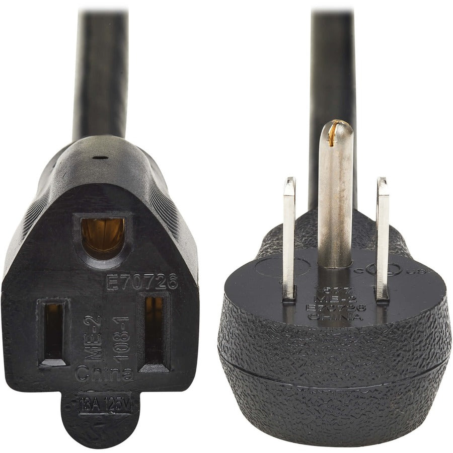 Eaton Tripp Lite Series Power Extension Cord, Right-Angle NEMA 5-15P to NEMA 5-15R - 13A, 120V, 16 AWG, 15 ft. (4.6 m), Black P022-015-13A15D