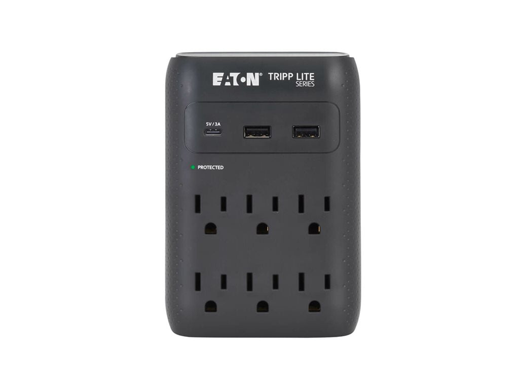 Eaton Tripp Lite Series Protect It! Surge Protector 6-Outlet 5-15R Outlets USB-C and USB-A Ports 5-15P Direct Plug-In Black - SK60CB