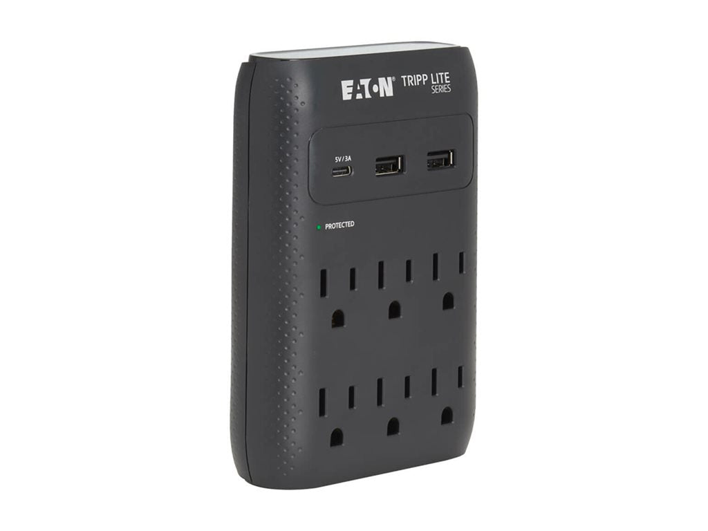 Eaton Tripp Lite Series Protect It! Surge Protector 6-Outlet 5-15R Outlets USB-C and USB-A Ports 5-15P Direct Plug-In Black - SK60CB