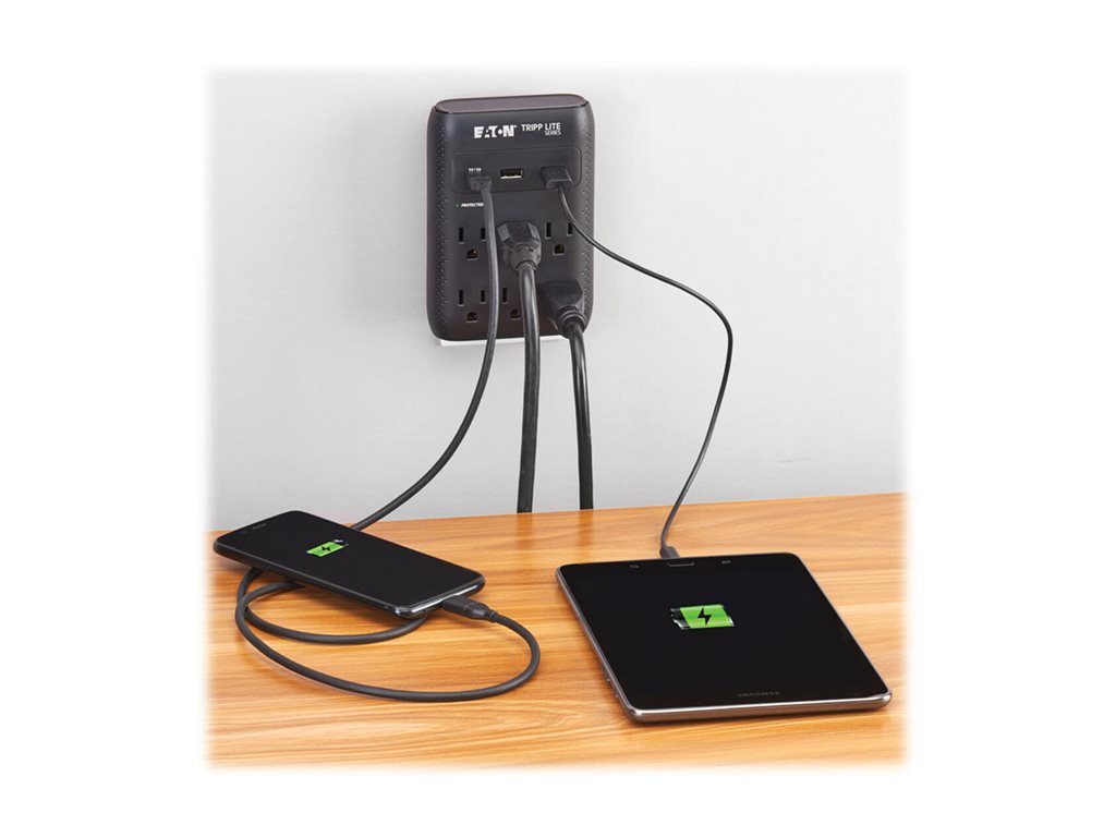 Eaton Tripp Lite Series Protect It! Surge Protector 6-Outlet 5-15R Outlets USB-C and USB-A Ports 5-15P Direct Plug-In Black - SK60CB