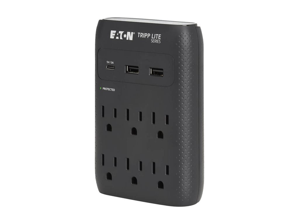 Eaton Tripp Lite Series Protect It! Surge Protector 6-Outlet 5-15R Outlets USB-C and USB-A Ports 5-15P Direct Plug-In Black - SK60CB